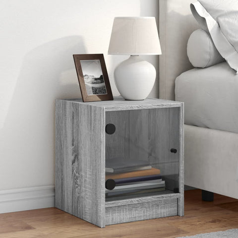 vidaXL Bedside Cabinet with Glass Door Grey Sonoma 35x37x42 cm