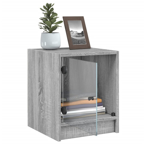vidaXL Bedside Cabinet with Glass Door Grey Sonoma 35x37x42 cm