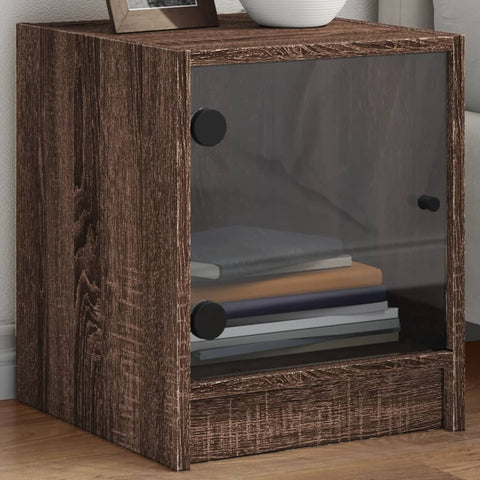 vidaXL Bedside Cabinet with Glass Door Brown Oak 35x37x42 cm