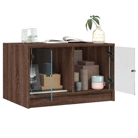 vidaXL Coffee Table with Glass Doors Brown Oak 68x50x42 cm