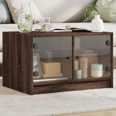 vidaXL Coffee Table with Glass Doors Brown Oak 68x50x42 cm