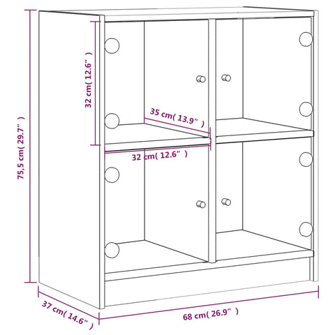 vidaXL Side Cabinet with Glass Doors Smoked Oak 68x37x75.5 cm
