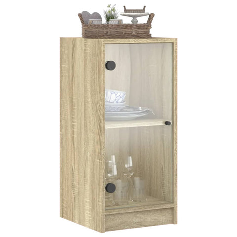 vidaXL Side Cabinet with Glass Doors Sonoma Oak 35x37x75.5 cm