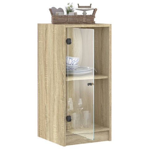 vidaXL Side Cabinet with Glass Doors Sonoma Oak 35x37x75.5 cm