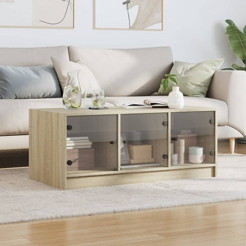 vidaXL Coffee Table with Glass Doors Sonoma Oak 102x50x42 cm