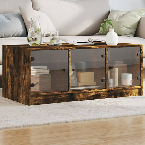 vidaXL Coffee Table with Glass Doors Smoked Oak 102x50x42 cm