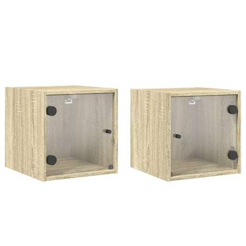 vidaXL Bedside Cabinets with Glass Doors 2 pcs Sonoma Oak 35x37x35 cm
