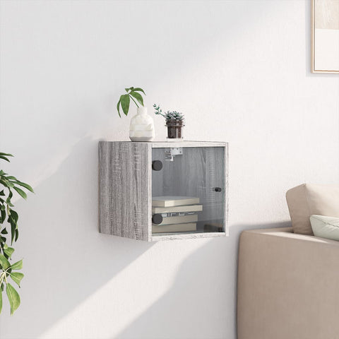 vidaXL Bedside Cabinet with Glass Door Grey Sonoma 35x37x35 cm