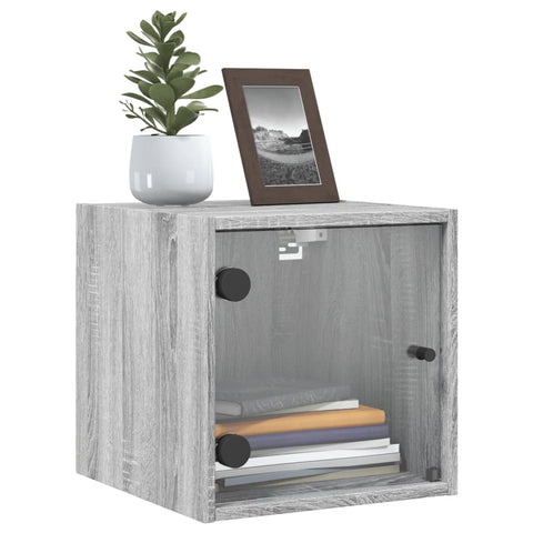 vidaXL Bedside Cabinets with Glass Doors 2 pcs Grey Sonoma 35x37x35 cm
