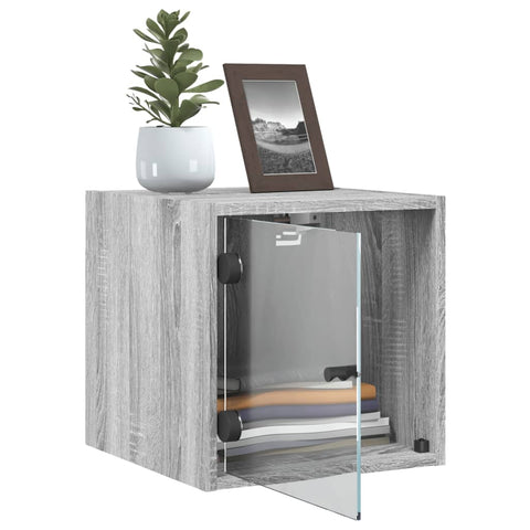 vidaXL Bedside Cabinets with Glass Doors 2 pcs Grey Sonoma 35x37x35 cm
