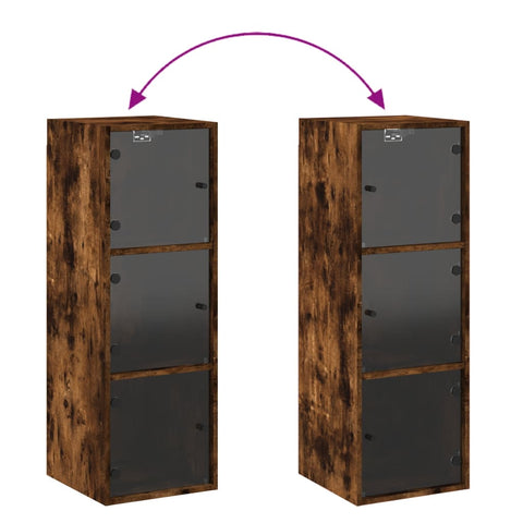 vidaXL Wall Cabinet with Glass Doors Smoked Oak 35x37x100 cm
