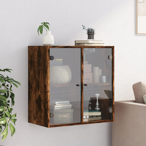 vidaXL Wall Cabinet with Glass Doors Smoked Oak 68x37x68.5 cm