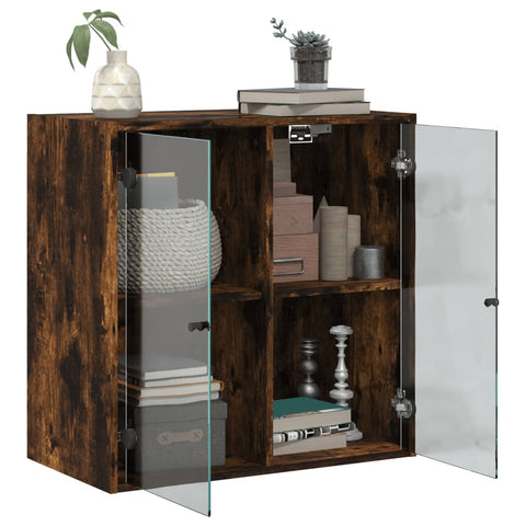 vidaXL Wall Cabinet with Glass Doors Smoked Oak 68x37x68.5 cm