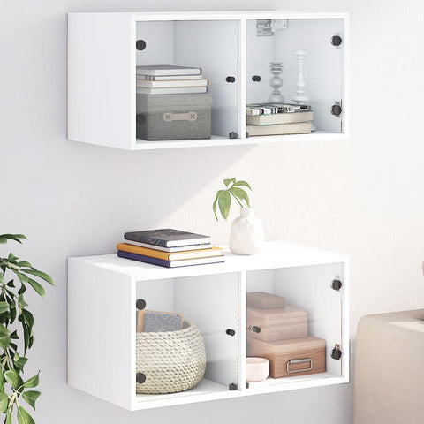 vidaXL Wall Cabinets with Glass Doors 2 pcs White 68.5x37x35 cm