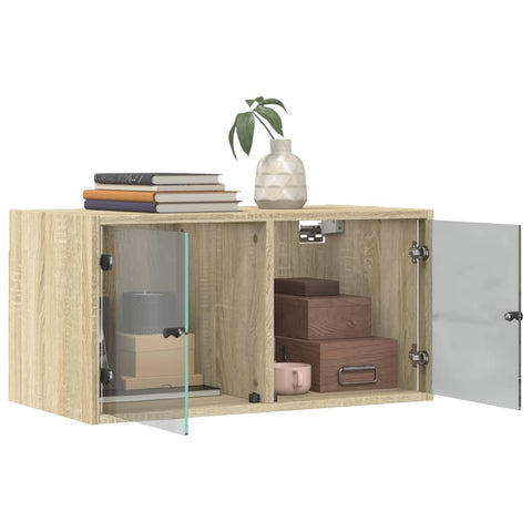 vidaXL Wall Cabinet with Glass Doors Sonoma Oak 68.5x37x35 cm