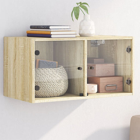 vidaXL Wall Cabinet with Glass Doors Sonoma Oak 68.5x37x35 cm
