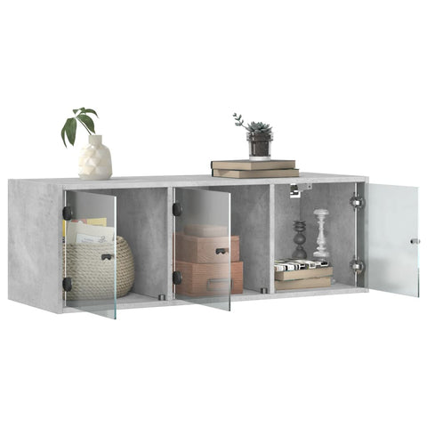 vidaXL Wall Cabinet with Glass Doors Concrete Grey 102x37x35 cm