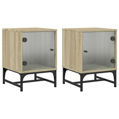 vidaXL Bedside Cabinets with Glass Doors 2 pcs Sonoma Oak 35x37x50 cm