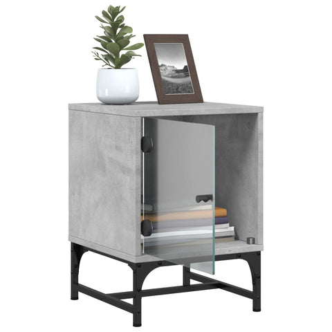 vidaXL Bedside Cabinets with Glass Doors 2 pcs Concrete Grey 35x37x50 cm