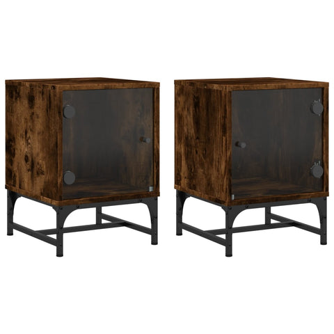 vidaXL Bedside Cabinets with Glass Doors 2 pcs Smoked Oak 35x37x50 cm