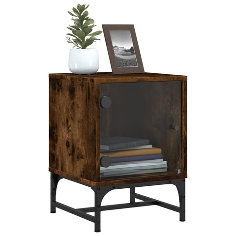 vidaXL Bedside Cabinets with Glass Doors 2 pcs Smoked Oak 35x37x50 cm