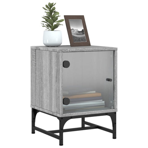 vidaXL Bedside Cabinet with Glass Door Grey Sonoma 35x37x50 cm