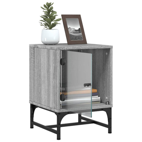 vidaXL Bedside Cabinet with Glass Door Grey Sonoma 35x37x50 cm