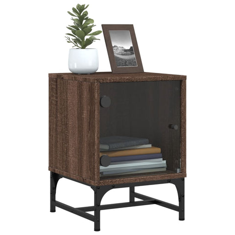 vidaXL Bedside Cabinets with Glass Doors 2 pcs Brown Oak 35x37x50 cm