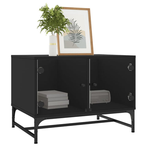 vidaXL Coffee Table with Glass Doors Black 68.5x50x50 cm