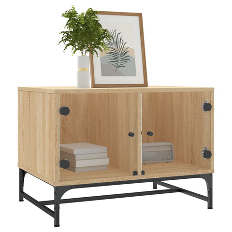 vidaXL Coffee Table with Glass Doors Sonoma Oak 68.5x50x50 cm