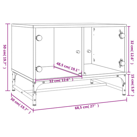 vidaXL Coffee Table with Glass Doors Sonoma Oak 68.5x50x50 cm