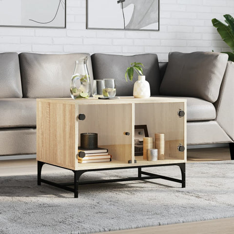 vidaXL Coffee Table with Glass Doors Sonoma Oak 68.5x50x50 cm