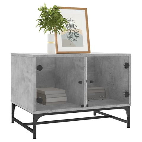 vidaXL Coffee Table with Glass Doors Concrete Grey 68.5x50x50 cm