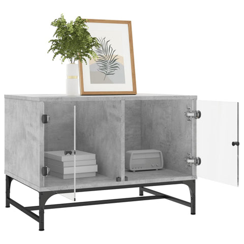 vidaXL Coffee Table with Glass Doors Concrete Grey 68.5x50x50 cm