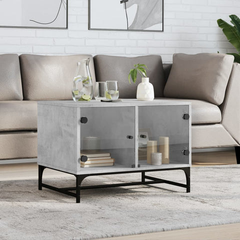 vidaXL Coffee Table with Glass Doors Concrete Grey 68.5x50x50 cm