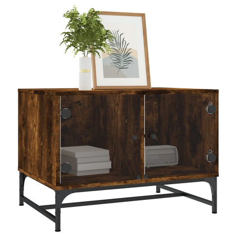 vidaXL Coffee Table with Glass Doors Smoked Oak 68.5x50x50 cm