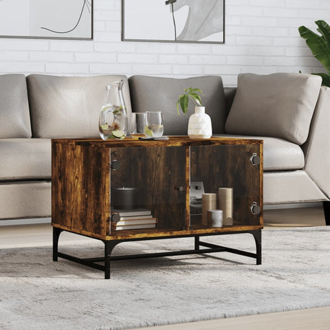 vidaXL Coffee Table with Glass Doors Smoked Oak 68.5x50x50 cm