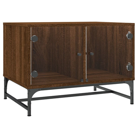 vidaXL Coffee Table with Glass Doors Brown Oak 68.5x50x50 cm