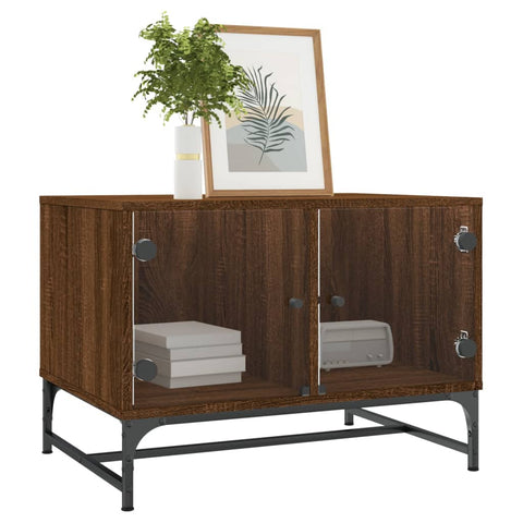 vidaXL Coffee Table with Glass Doors Brown Oak 68.5x50x50 cm