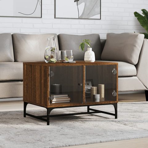 vidaXL Coffee Table with Glass Doors Brown Oak 68.5x50x50 cm