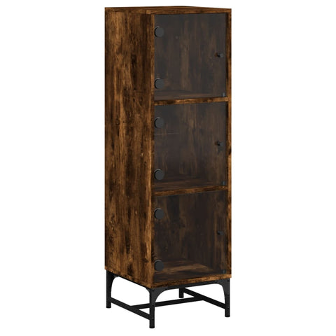 vidaXL Highboard with Glass Doors Smoked Oak 35x37x120 cm