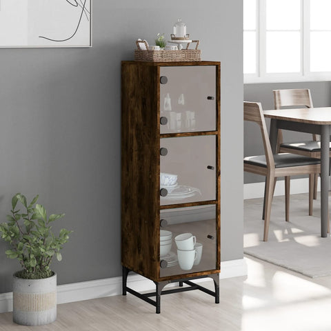 vidaXL Highboard with Glass Doors Smoked Oak 35x37x120 cm