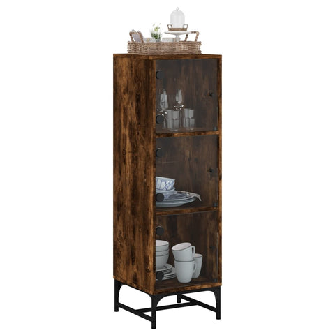 vidaXL Highboard with Glass Doors Smoked Oak 35x37x120 cm