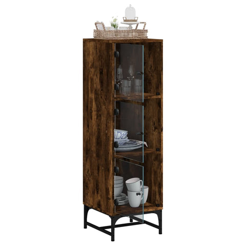 vidaXL Highboard with Glass Doors Smoked Oak 35x37x120 cm