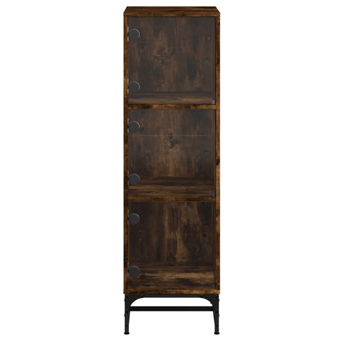 vidaXL Highboard with Glass Doors Smoked Oak 35x37x120 cm