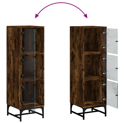 vidaXL Highboard with Glass Doors Smoked Oak 35x37x120 cm