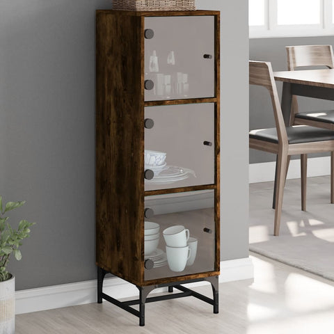 vidaXL Highboard with Glass Doors Smoked Oak 35x37x120 cm