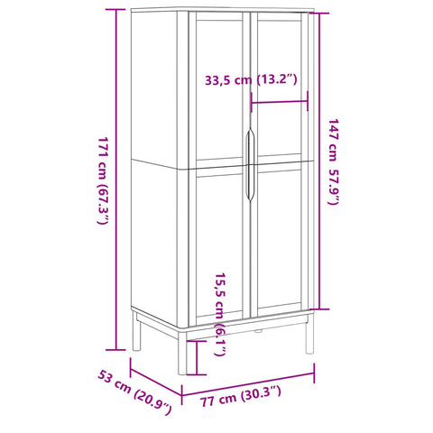 vidaXL Wardrobe FLORO White 77x53x171 cm Solid Wood Pine