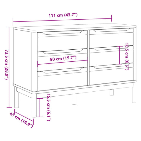 vidaXL Chest of Drawers FLORO Grey Solid Wood Pine