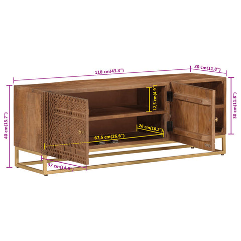 vidaXL TV Cabinet 110x30x40 cm Solid Wood Mango and Iron